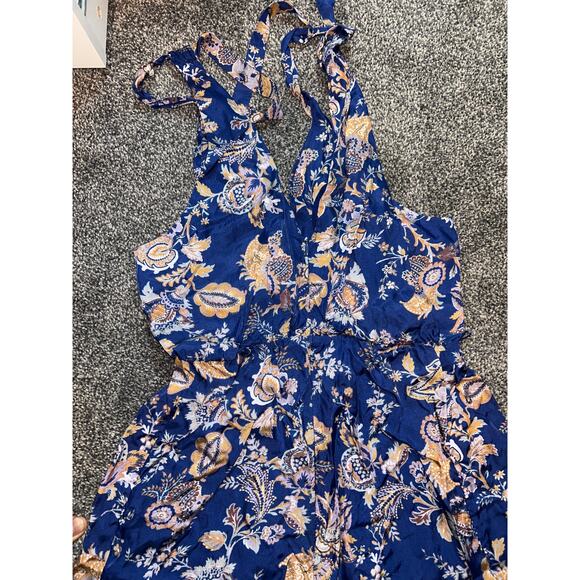 Anthropologie Ett Twa Blue Orange Floral Print Jumpsuit Size M - Picture 2 of 3